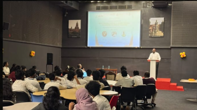 I. Calvin Jones addressing law students during the orientation programme at Saveetha Law School